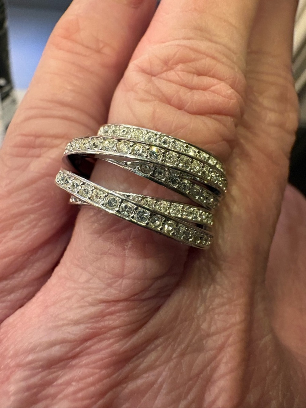 Swarovski Crystal Pave Multi-Row Wrap Ring - Silver